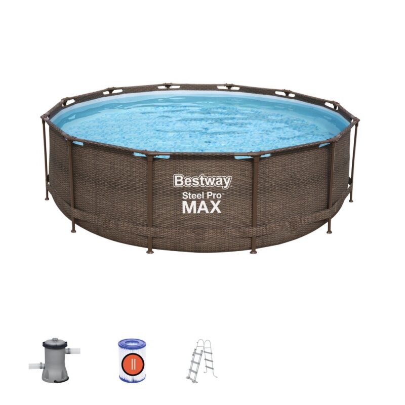 12ft Steel Pro Max Deluxe Series Round Pool Set Rattan 1