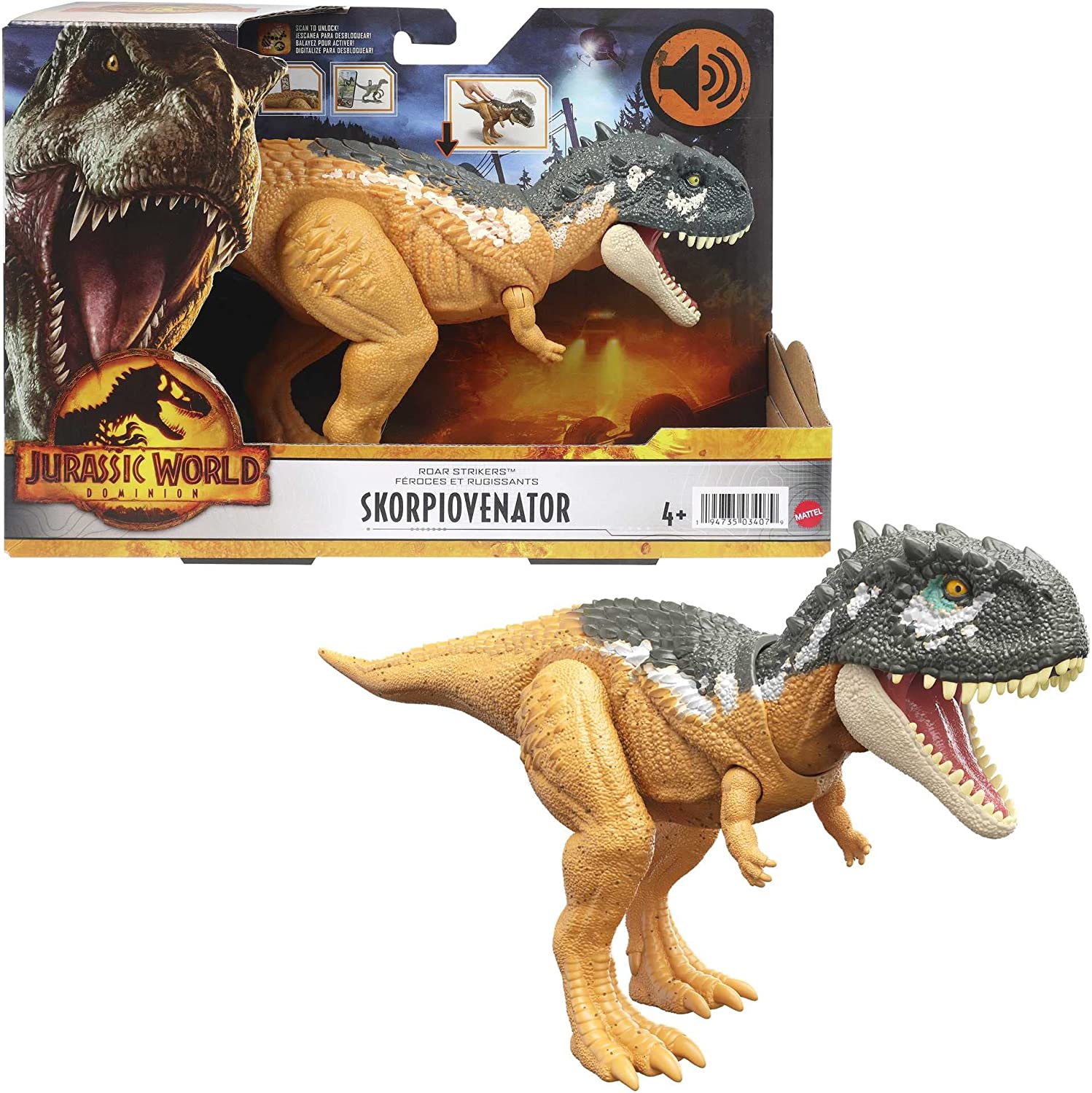 Jurassic World Dominion Roar Strikers Skorpiovenator Figure With Sound 